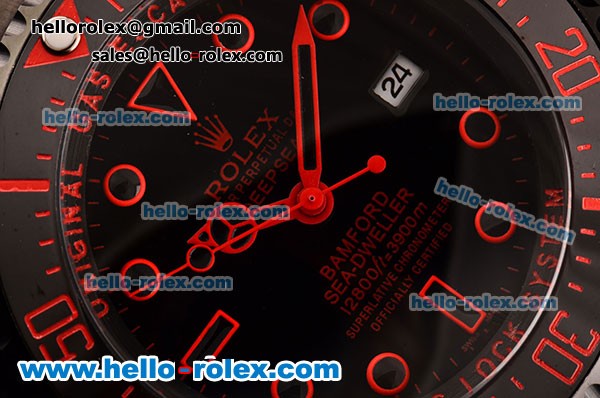 Rolex Sea-Dweller Bamford Asia 2813 Automatic PVD Case with PVD Strap Black Dial Red Markers - Click Image to Close